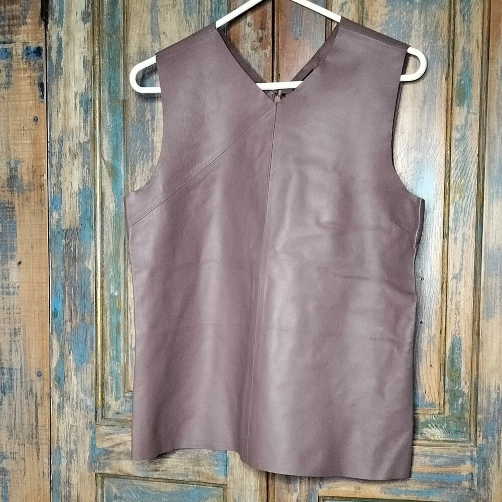 NWT! Kate Spade Saturday Mocha Lamb Leather Shell Sleeveless Top, Buttery Soft M